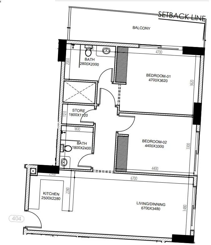 2 BR layout at Astra South
