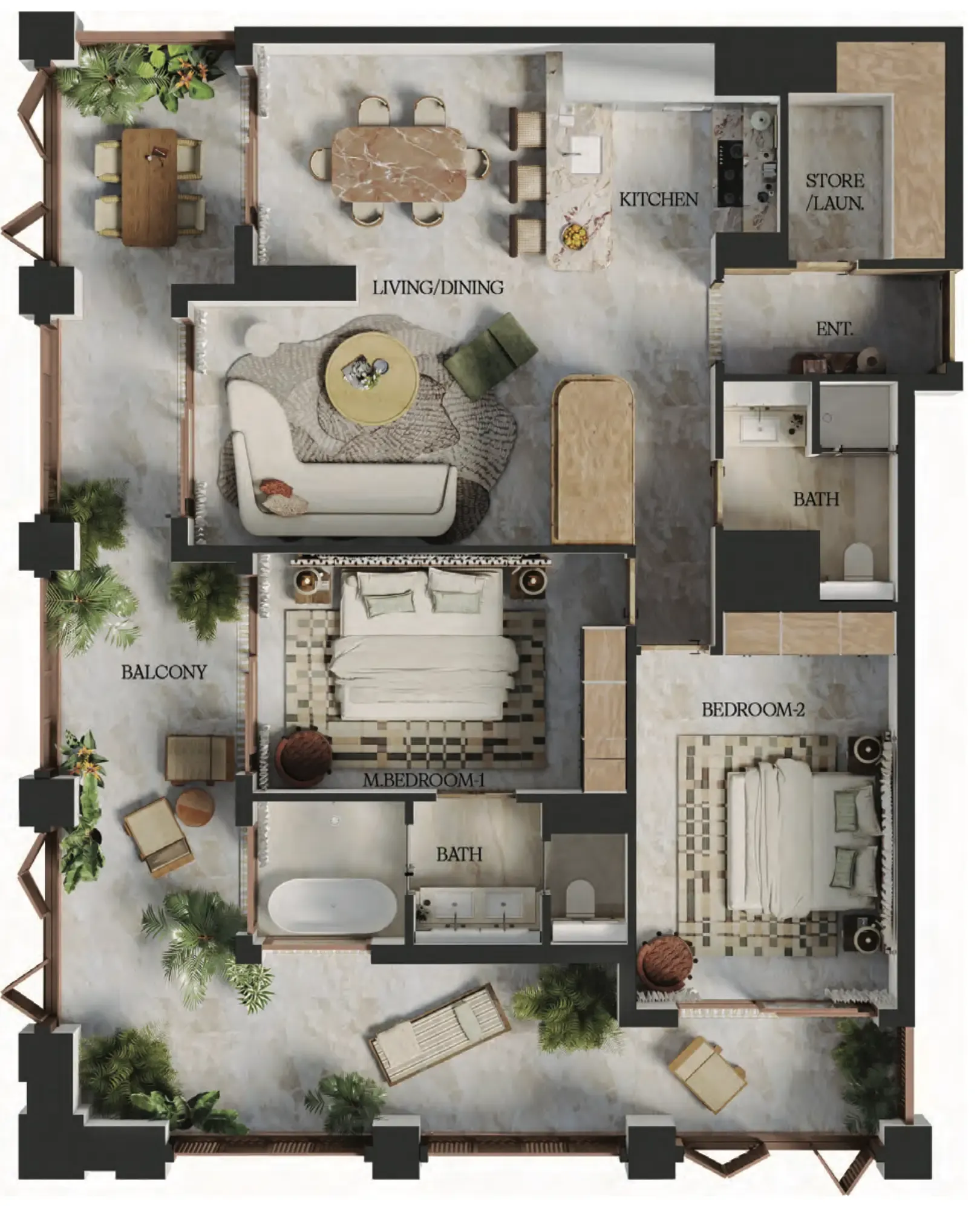 2 BR layout at Elire Managed by LUX