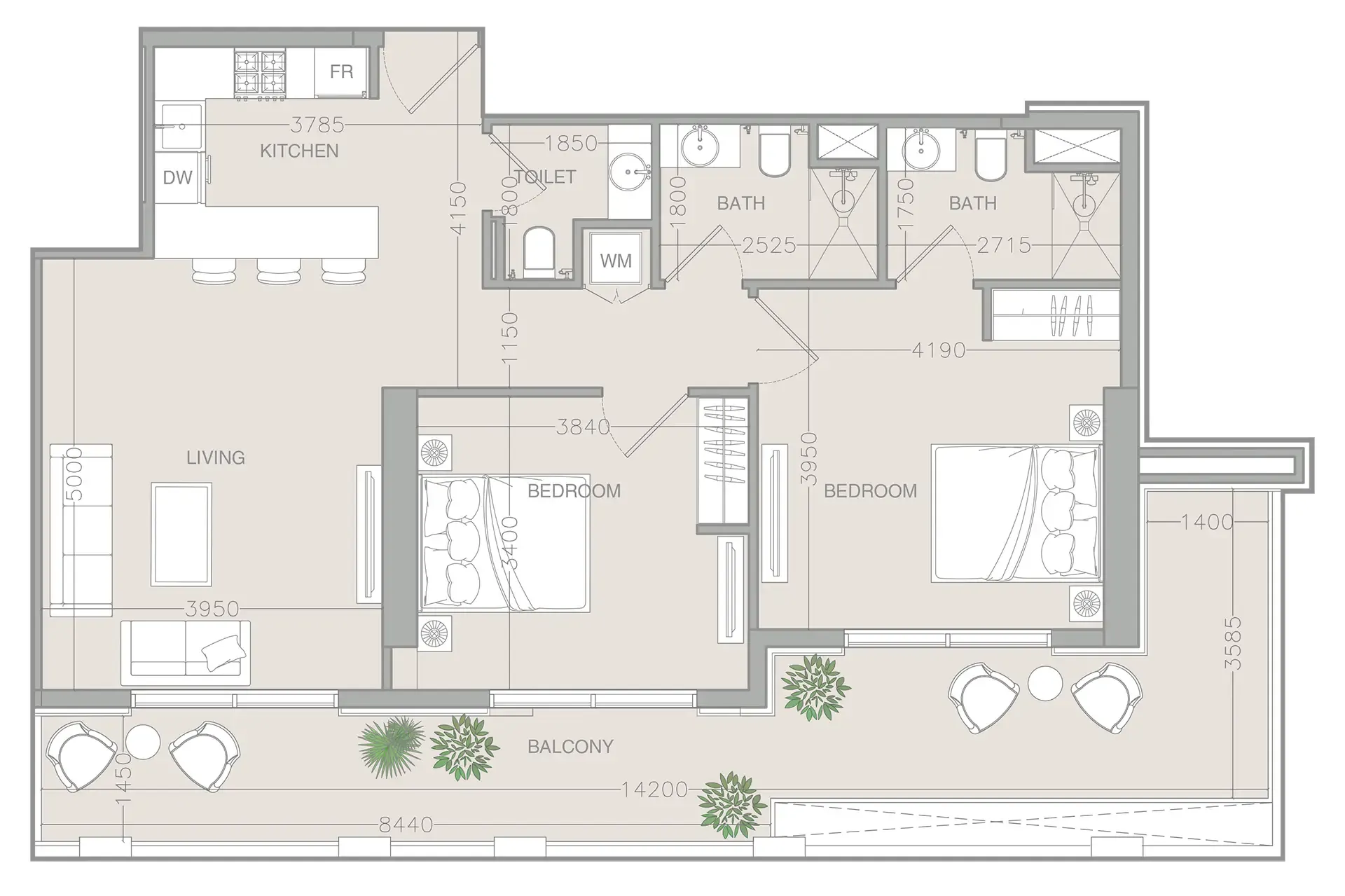 2 BR layout at ELAR1S Rise