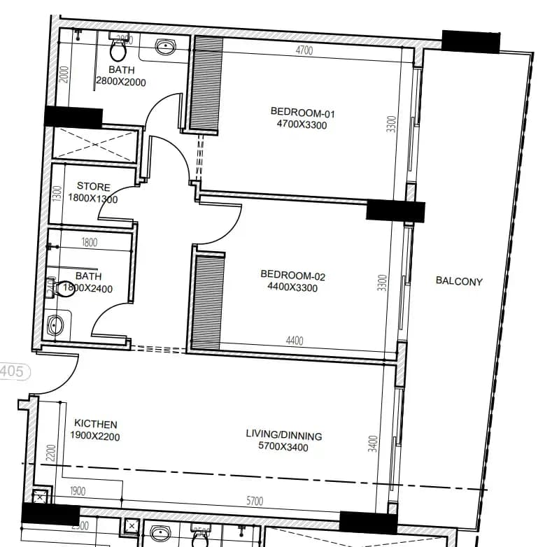 2 BR layout at Astra South