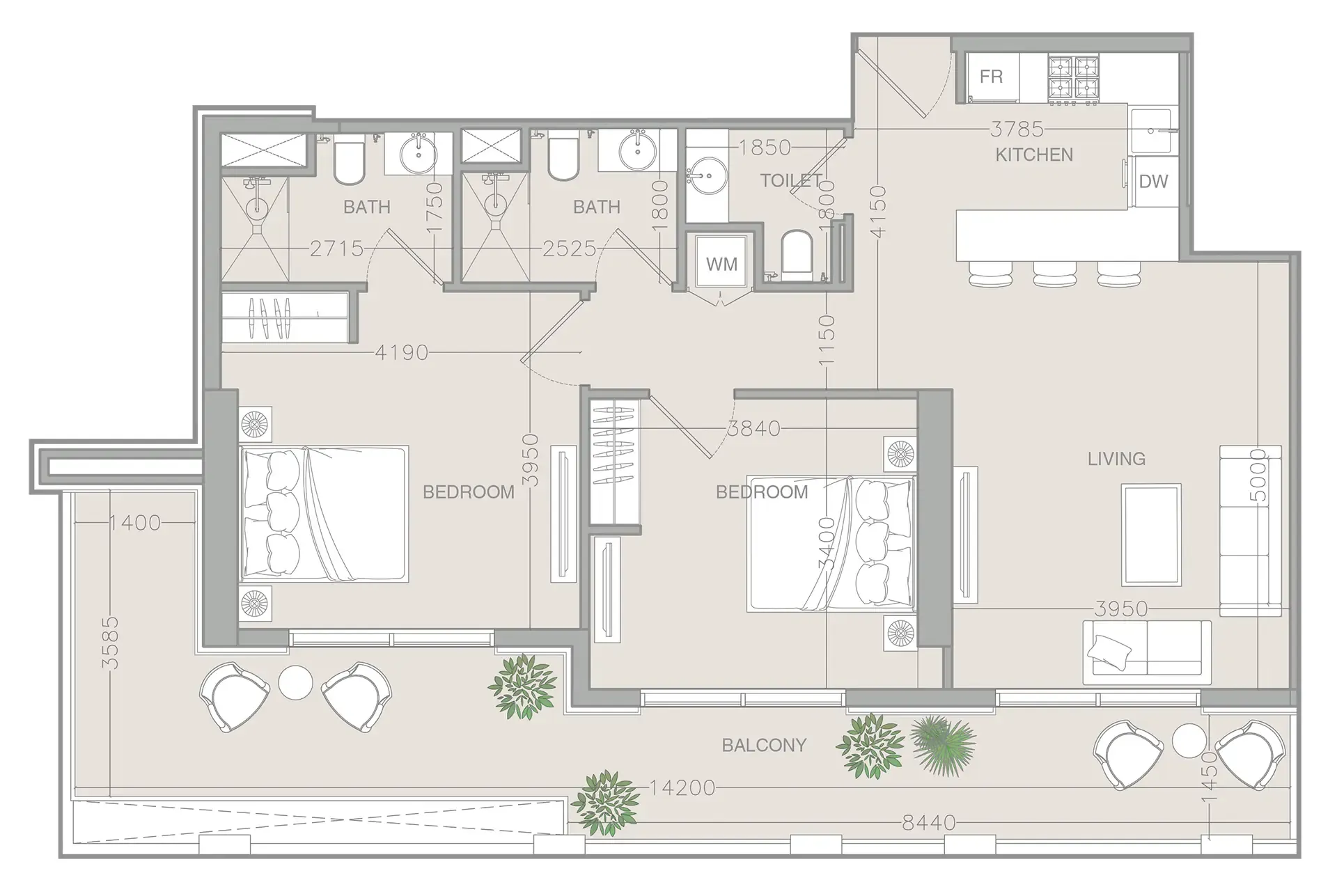 2 BR layout at ELAR1S Rise