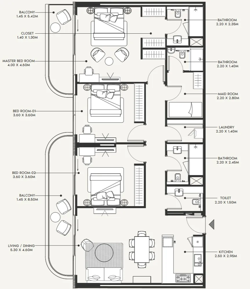 3 BR layout at Azizi Amir