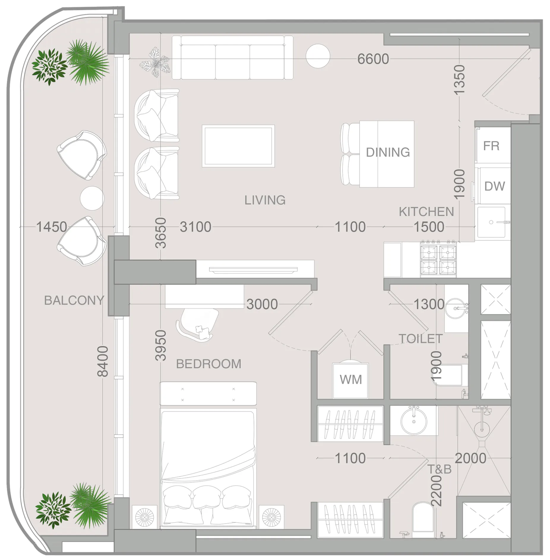 1 BR layout at ALTA V1EW