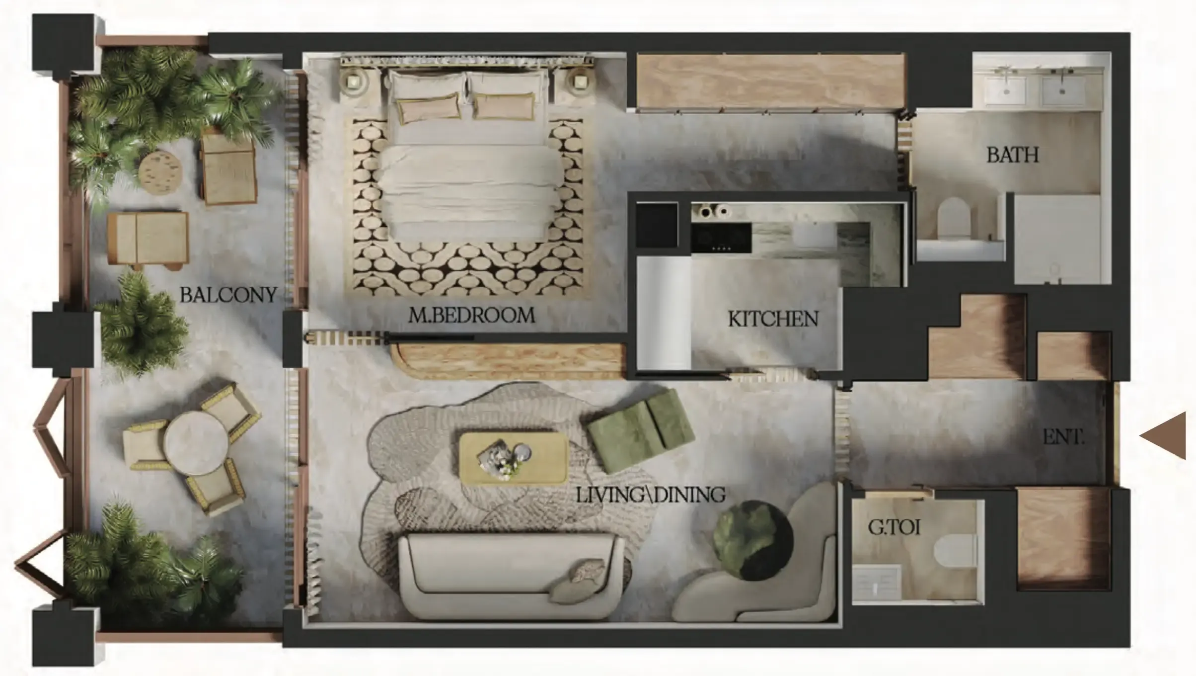 1 BR layout at Elire Managed by LUX