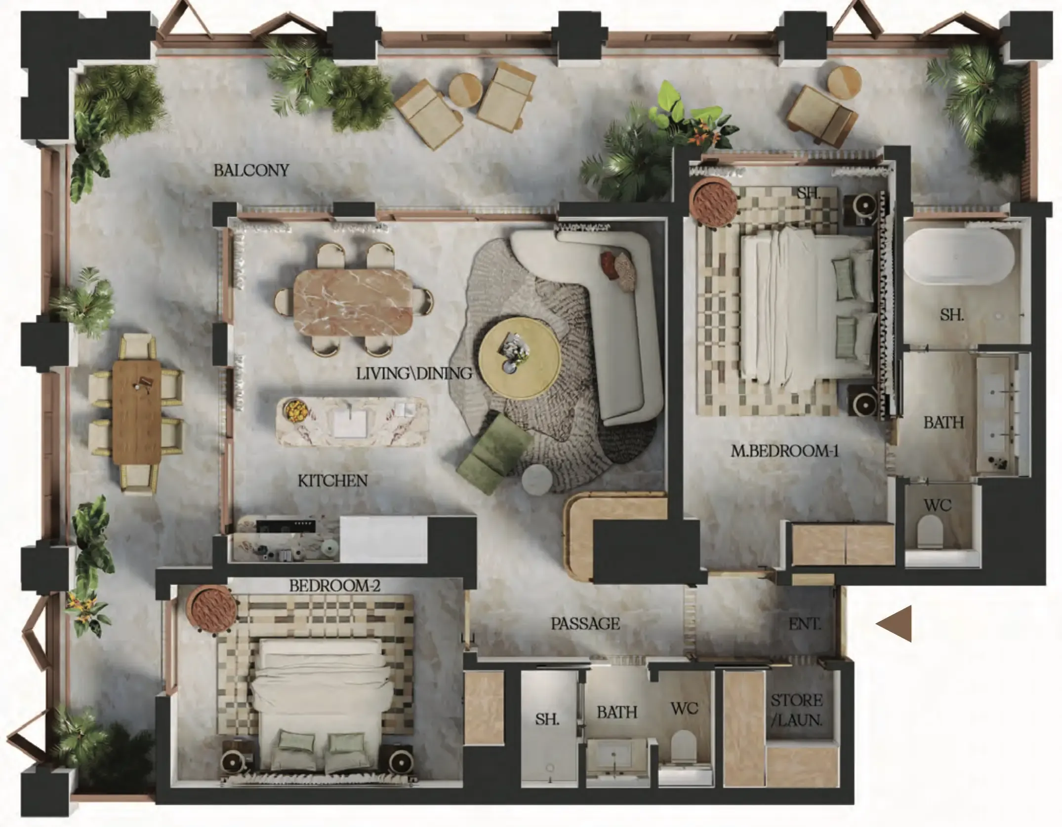 2 BR layout at Elire Managed by LUX