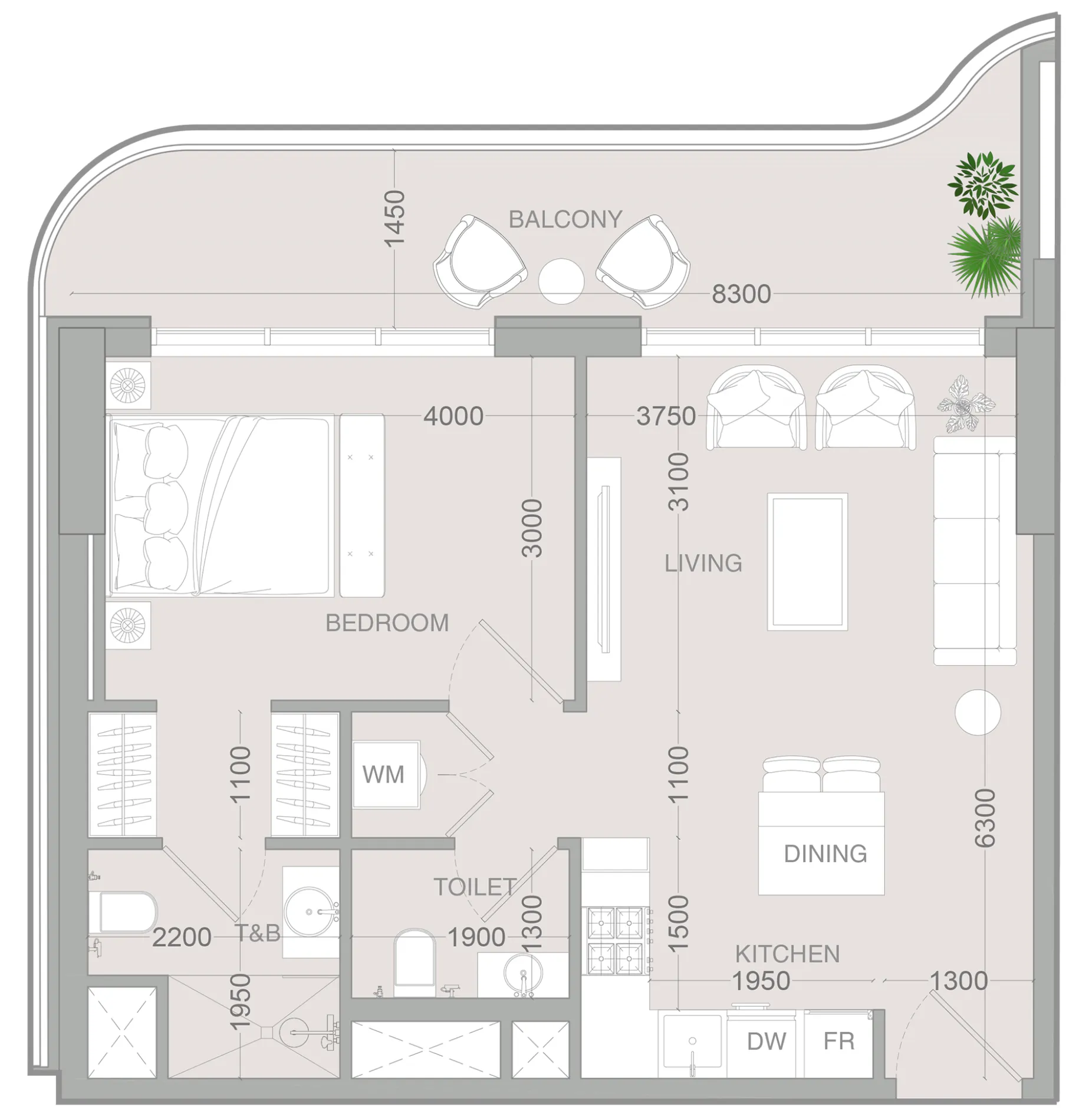 1 BR layout at ALTA V1EW