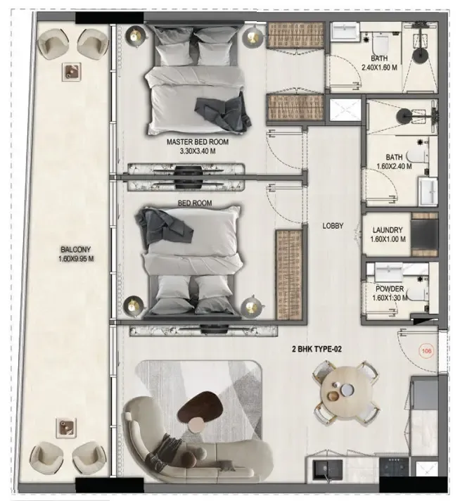 2 BR layout at Divine Elements