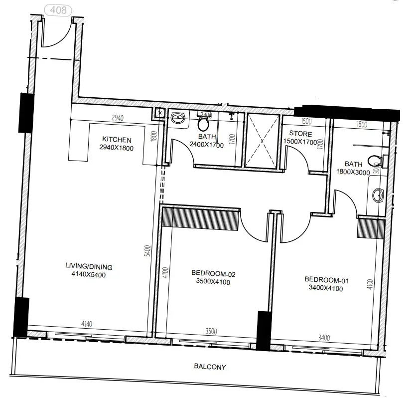 2 BR layout at Astra South