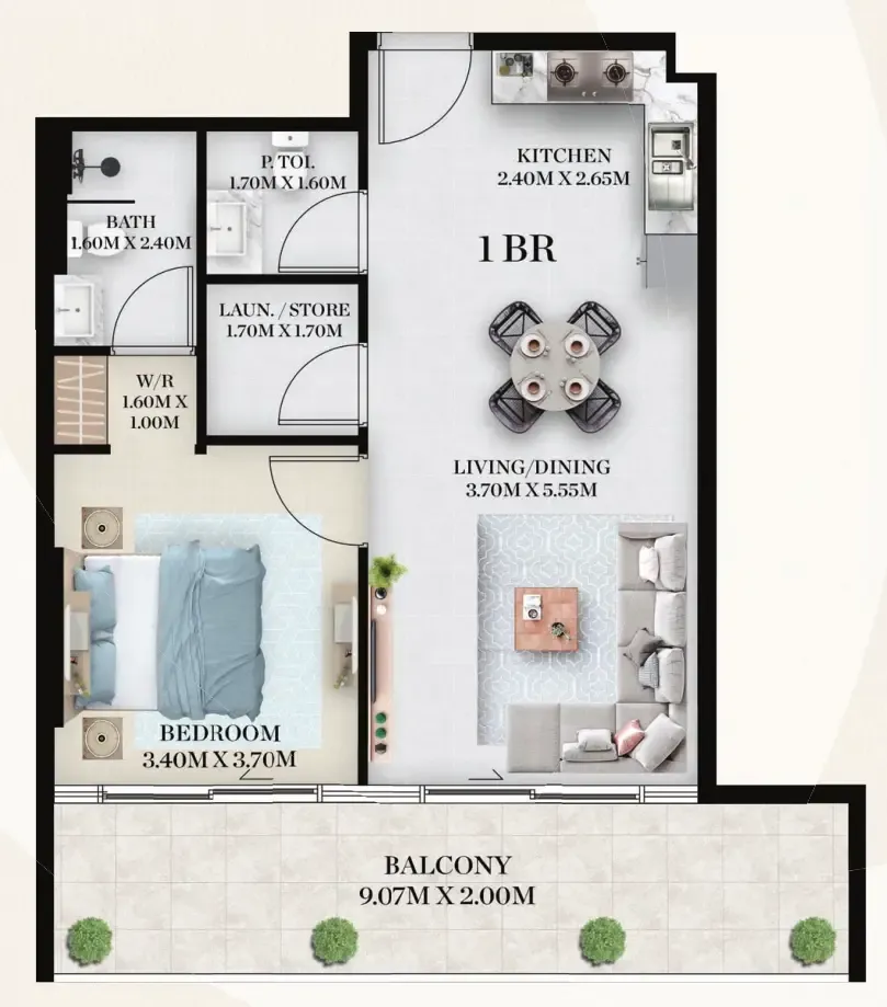 1 BR layout at Chapter 01 by Newbury