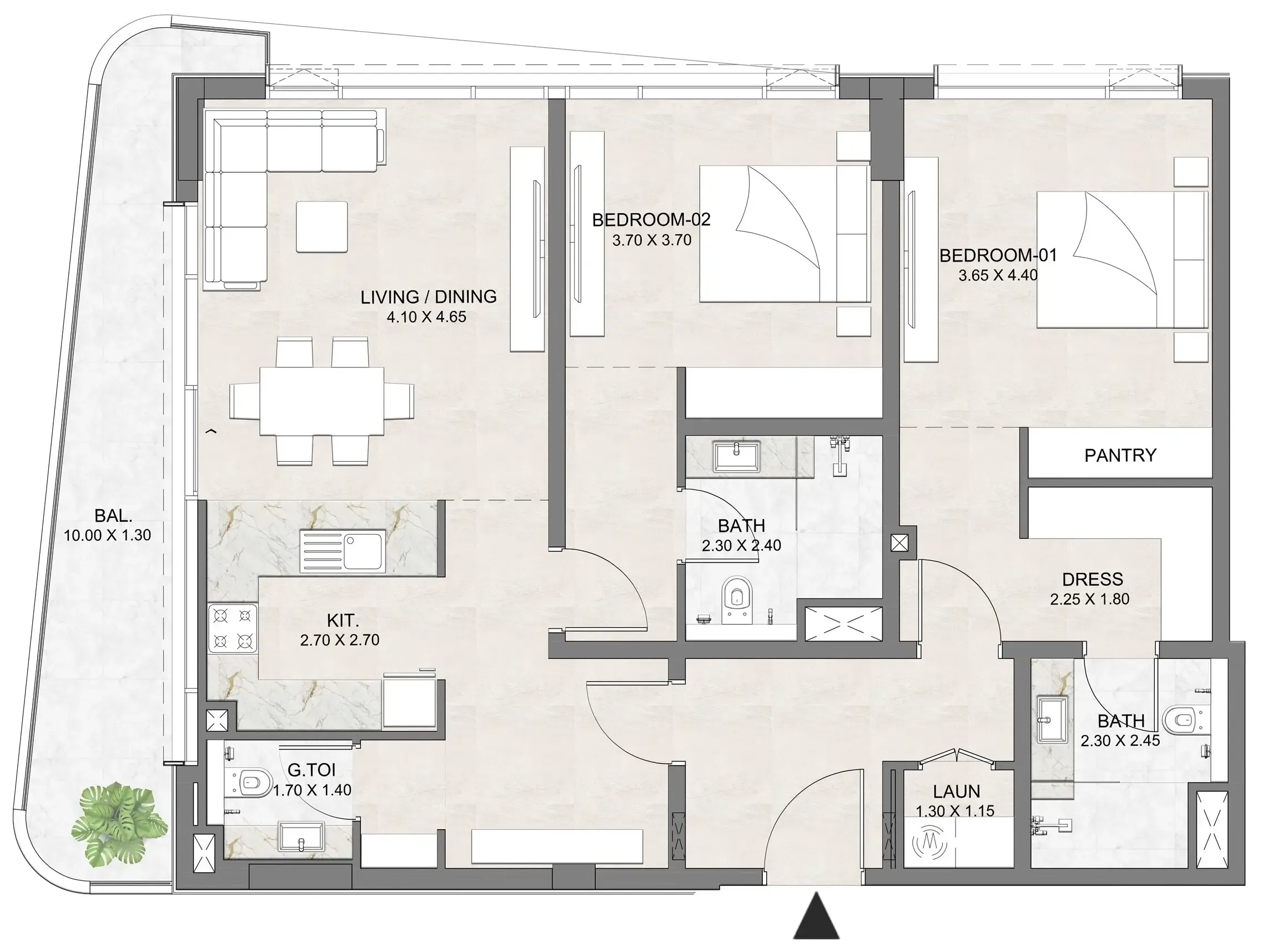 2 BR layout at Luzora Residence