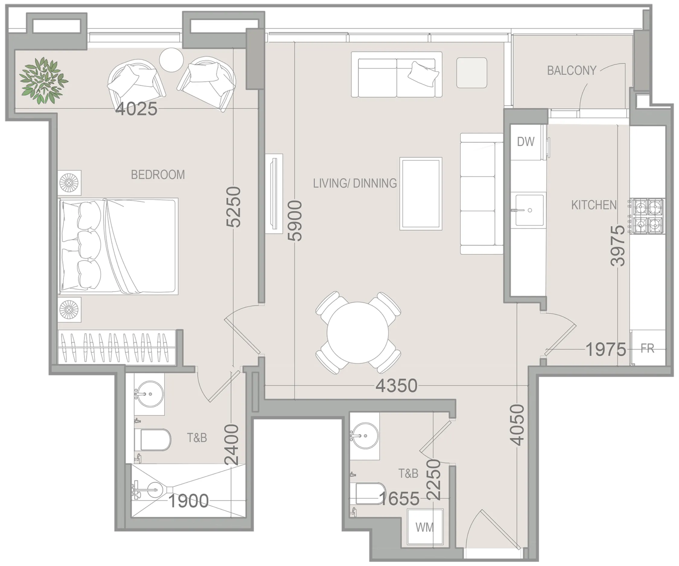 1 BR layout at EVERGR1N House 4