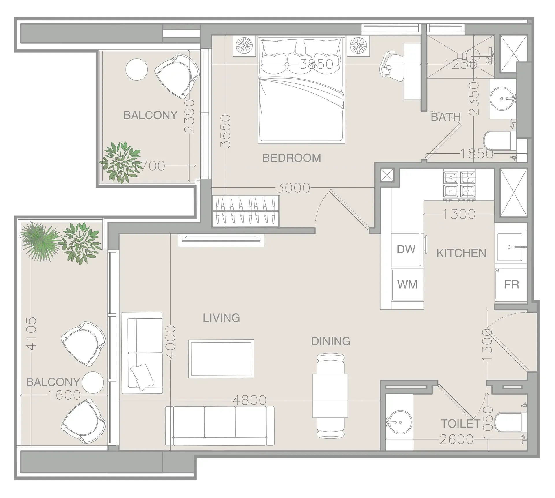 1 BR layout at ELAR1S Rise