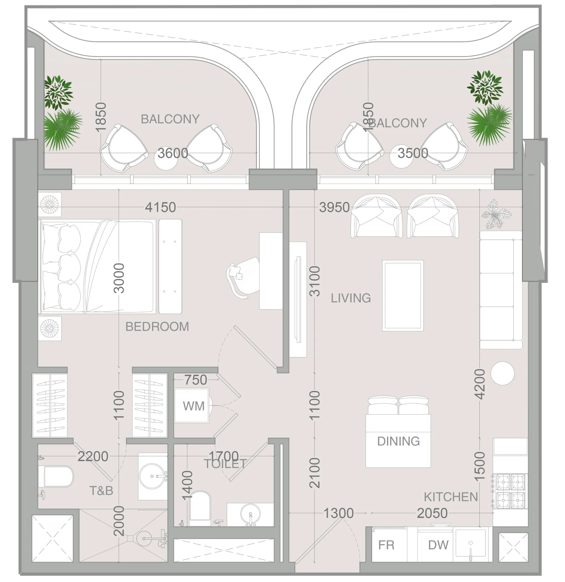 1 BR layout at ALTA V1EW