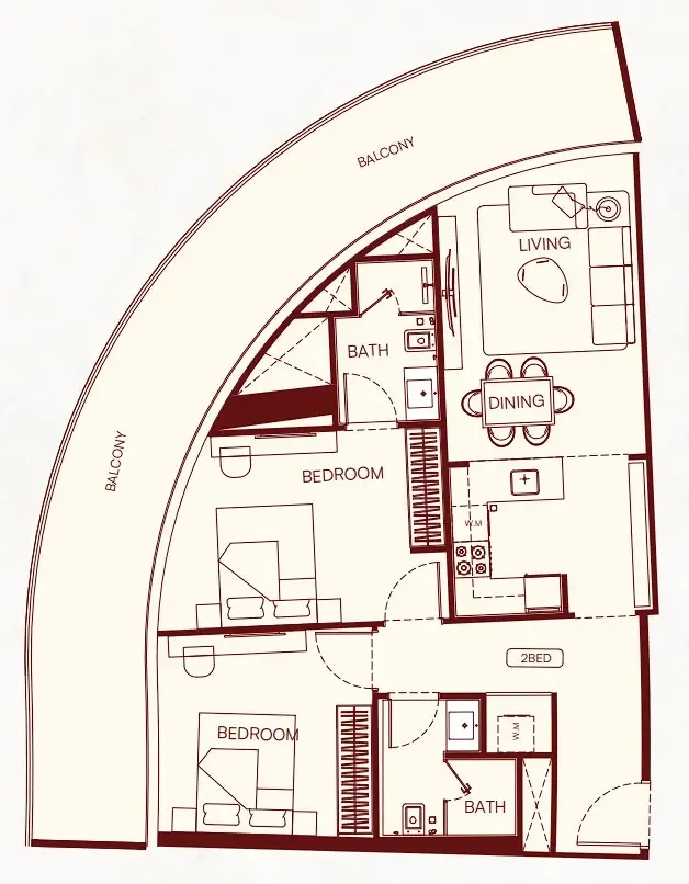 2 BR layout at Binghatti Skyflame
