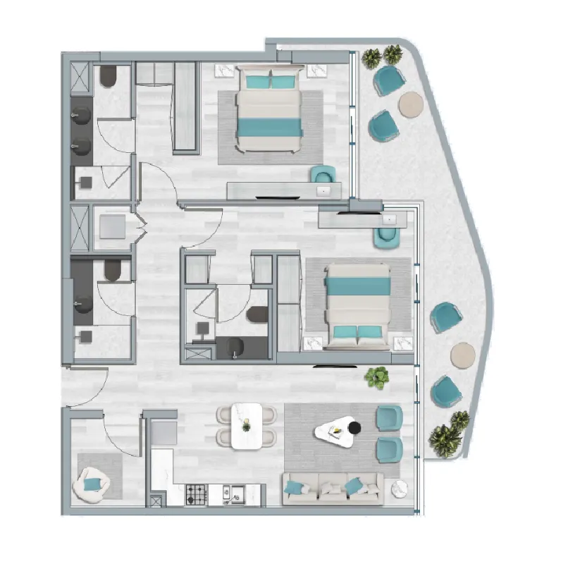 2 BR layout at Flora Bay Residences