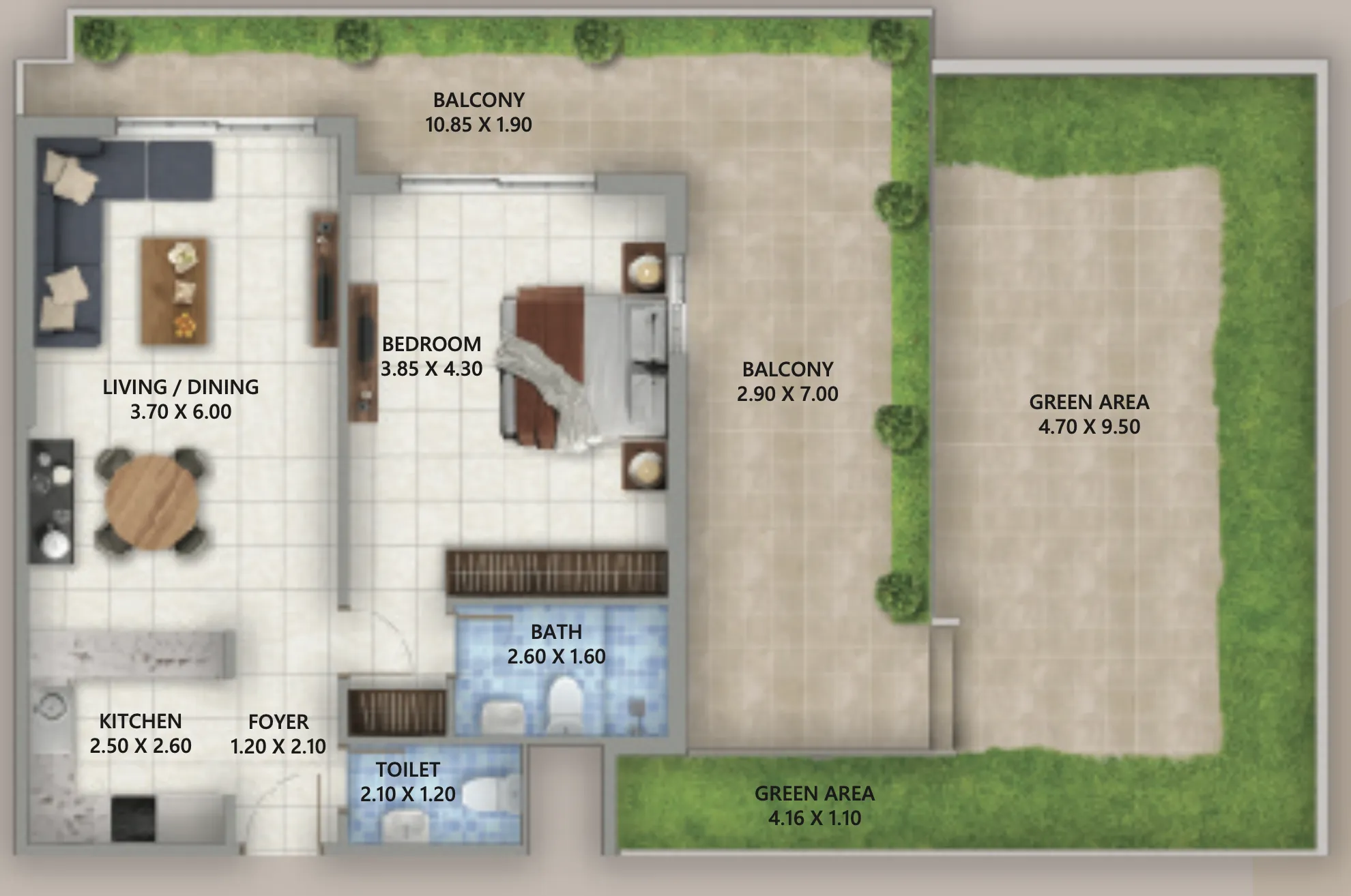 1 BR layout at Linden Residences