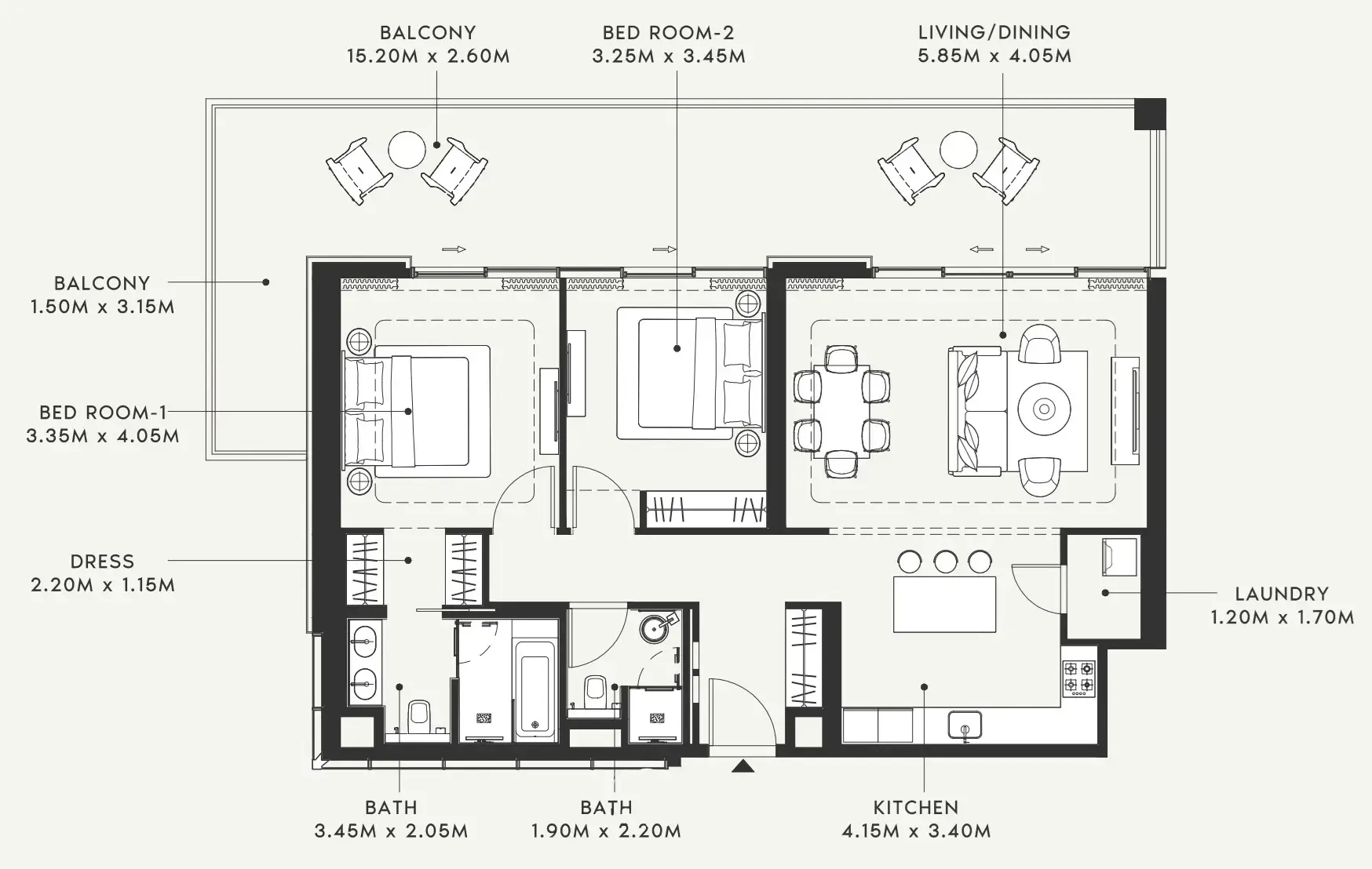 2 BR layout at Riviera 58
