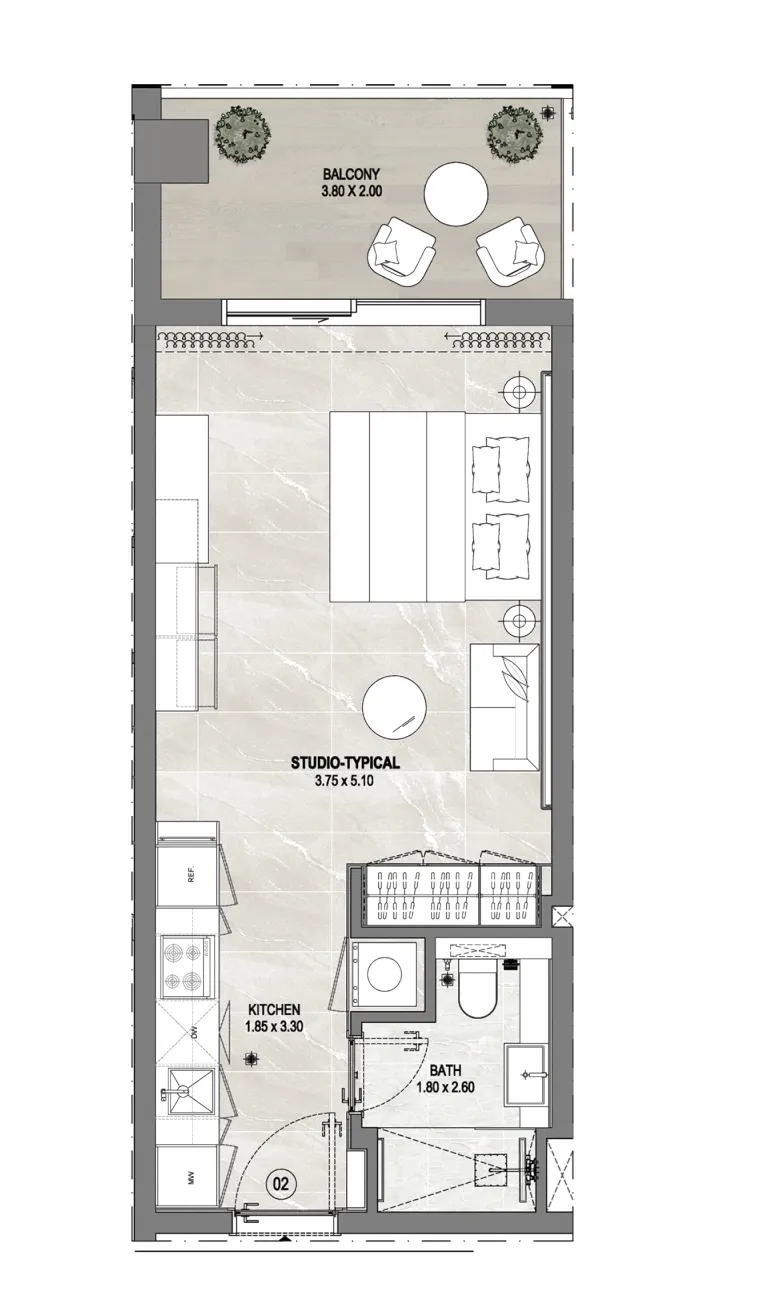 0 BR layout at Gharbi 1 Residences