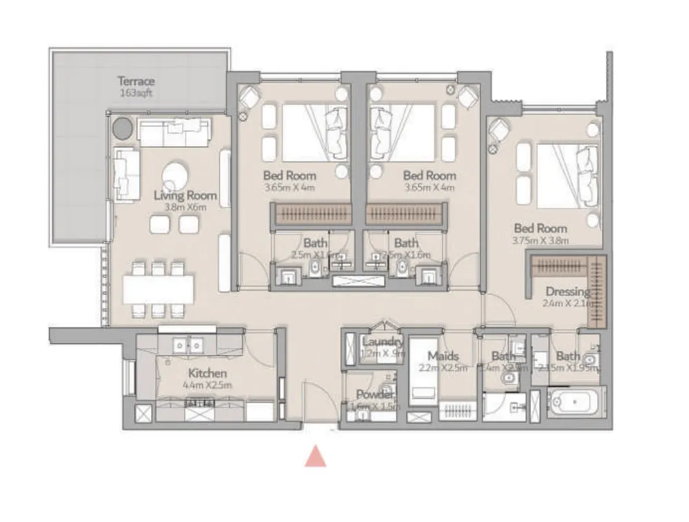 3 BR layout at South Square Tower S1