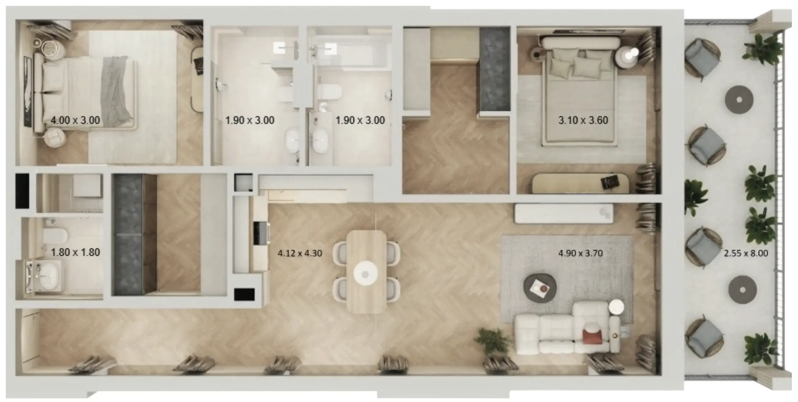 2 BR layout at Arisha Terraces