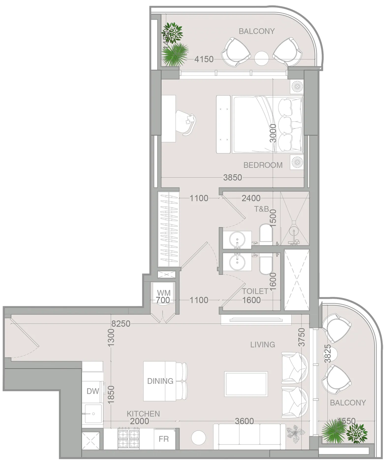 1 BR layout at ALTA V1EW