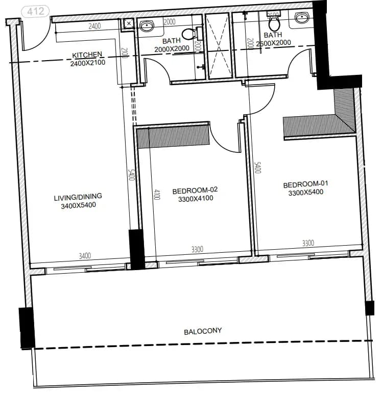 2 BR layout at Astra South