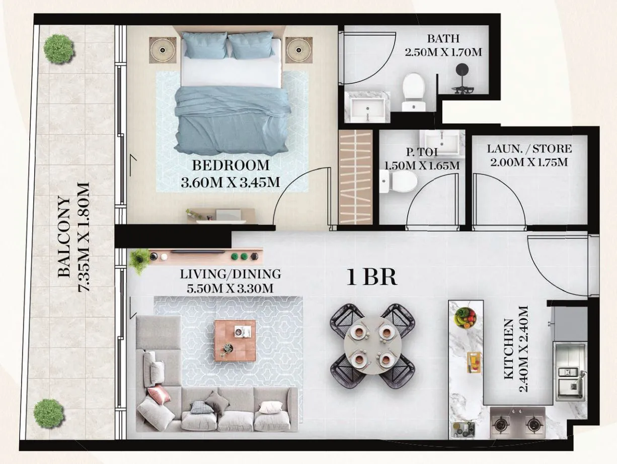 1 BR layout at Chapter 01 by Newbury