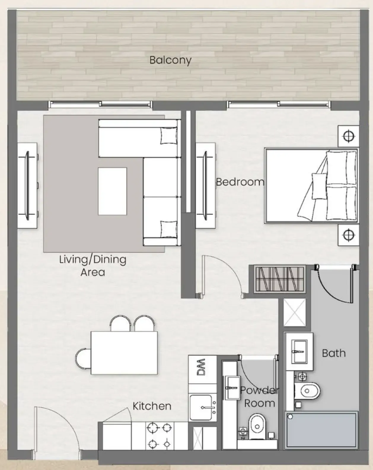 1 BR layout at Beverly Park