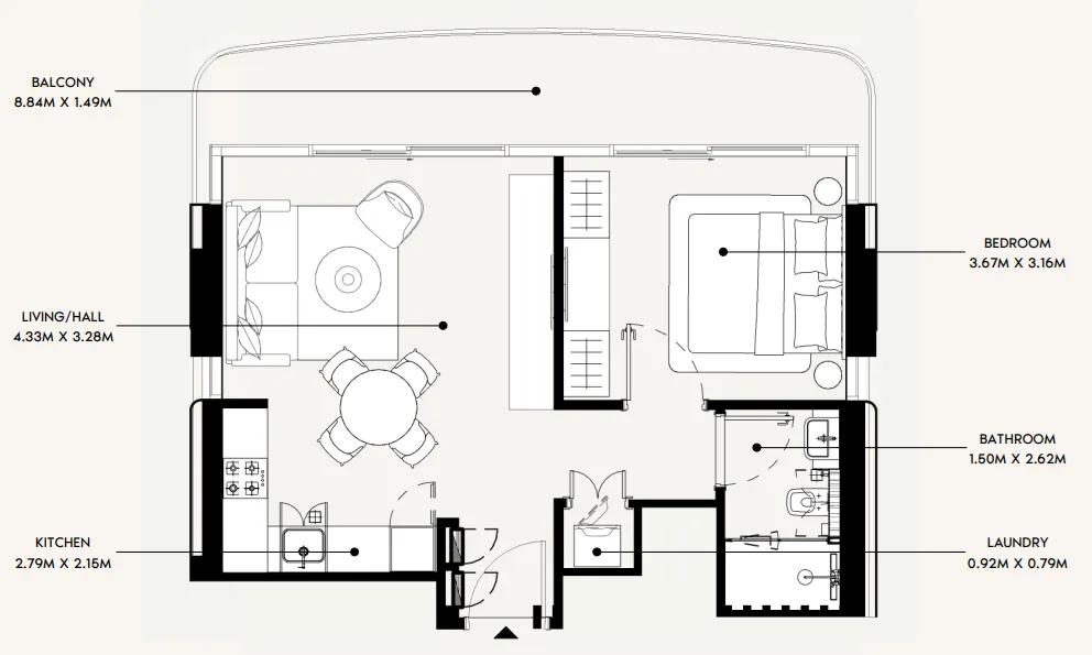 1 BR layout at Azizi David