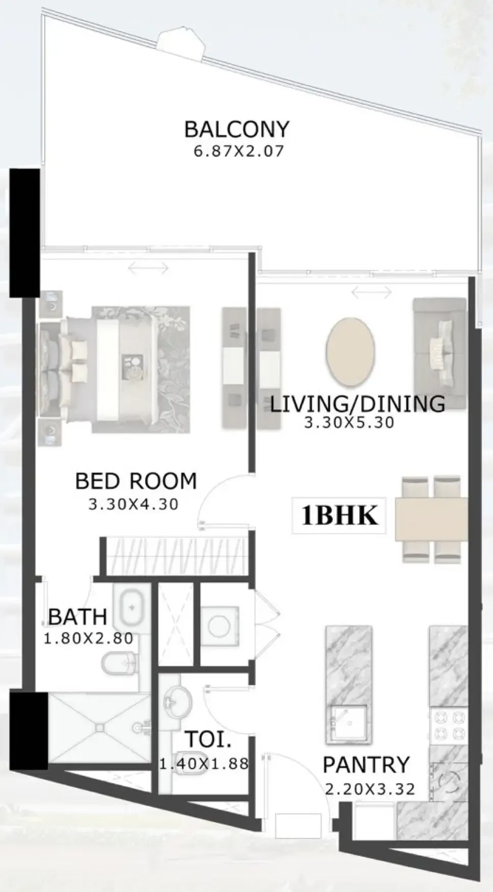 1 BR layout at 48 Parkside