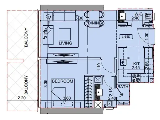 1 BR layout at Binghatti Cullinan