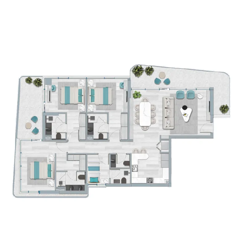 3 BR layout at Flora Bay Residences