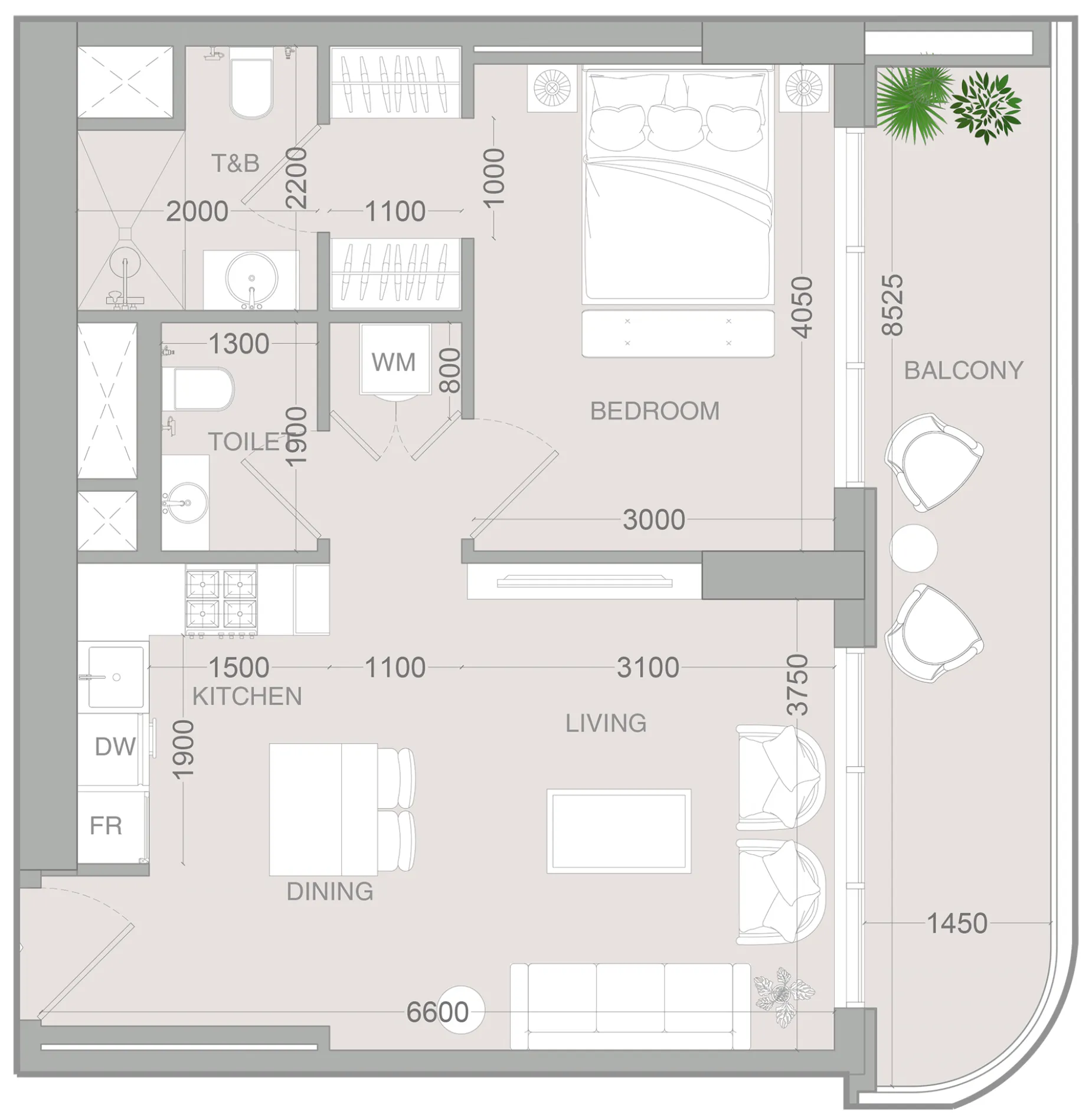 1 BR layout at ALTA V1EW
