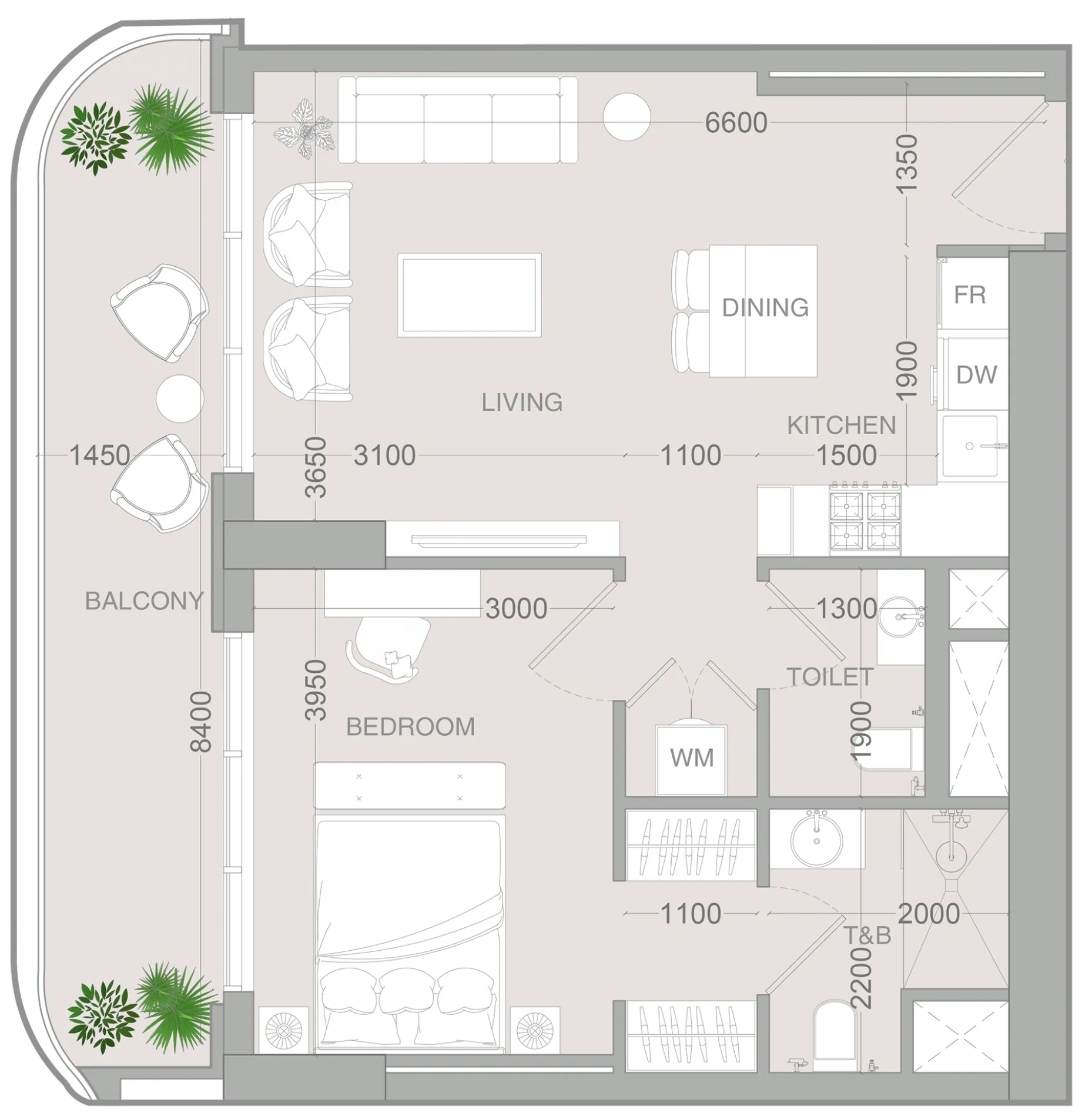 1 BR layout at ALTA V1EW