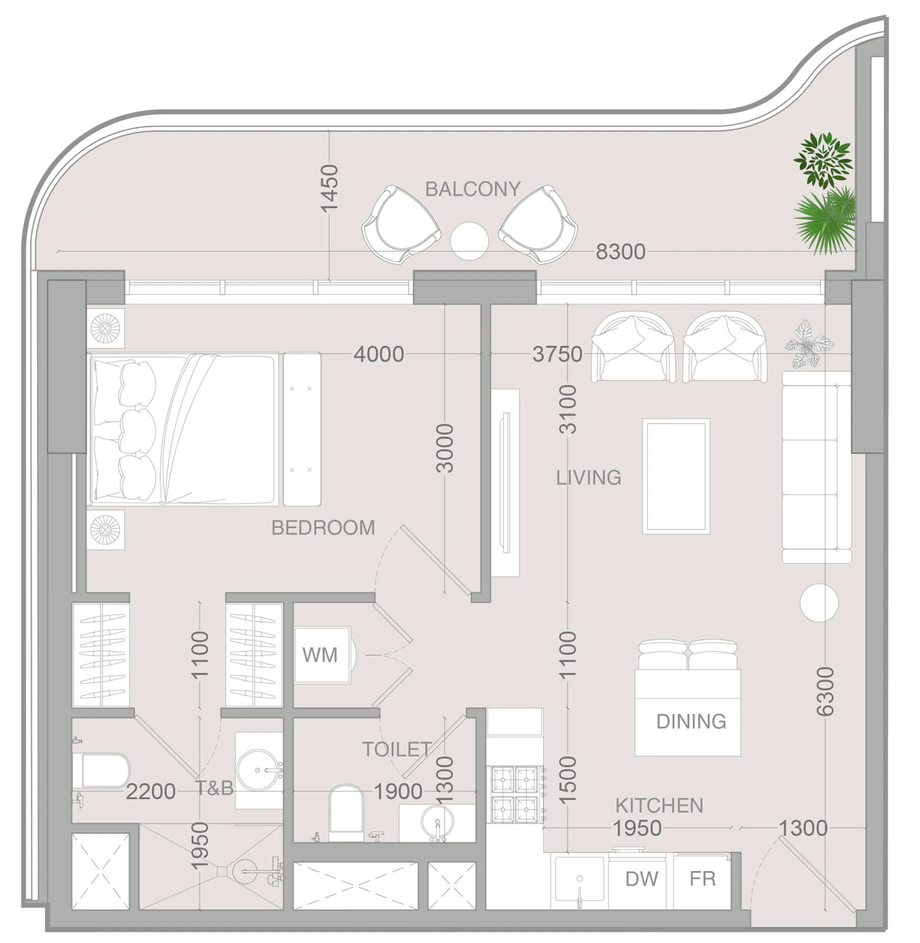 1 BR layout at ALTA V1EW