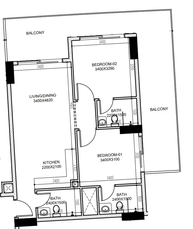 2 BR layout at Astra South