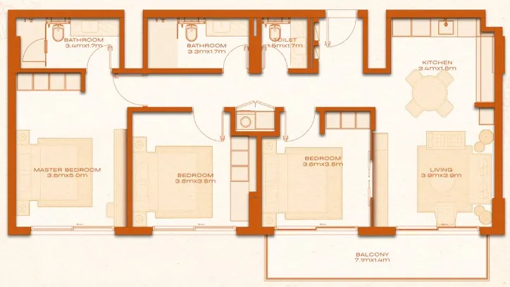 3 BR layout at Avenew 888 - Modo