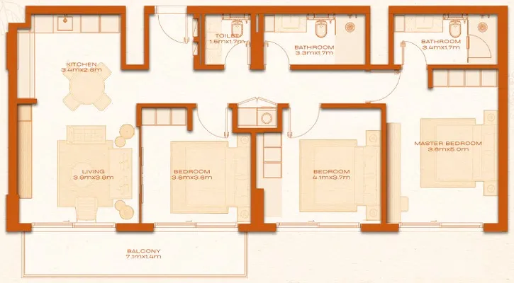 3 BR layout at Avenew 888 - Modo