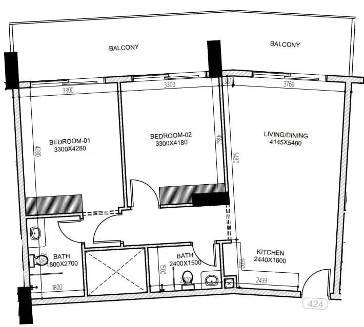 2 BR layout at Astra South