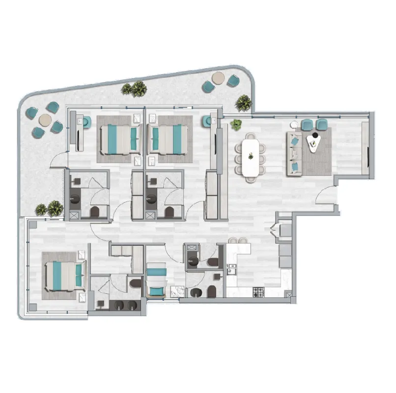 3 BR layout at Flora Bay Residences