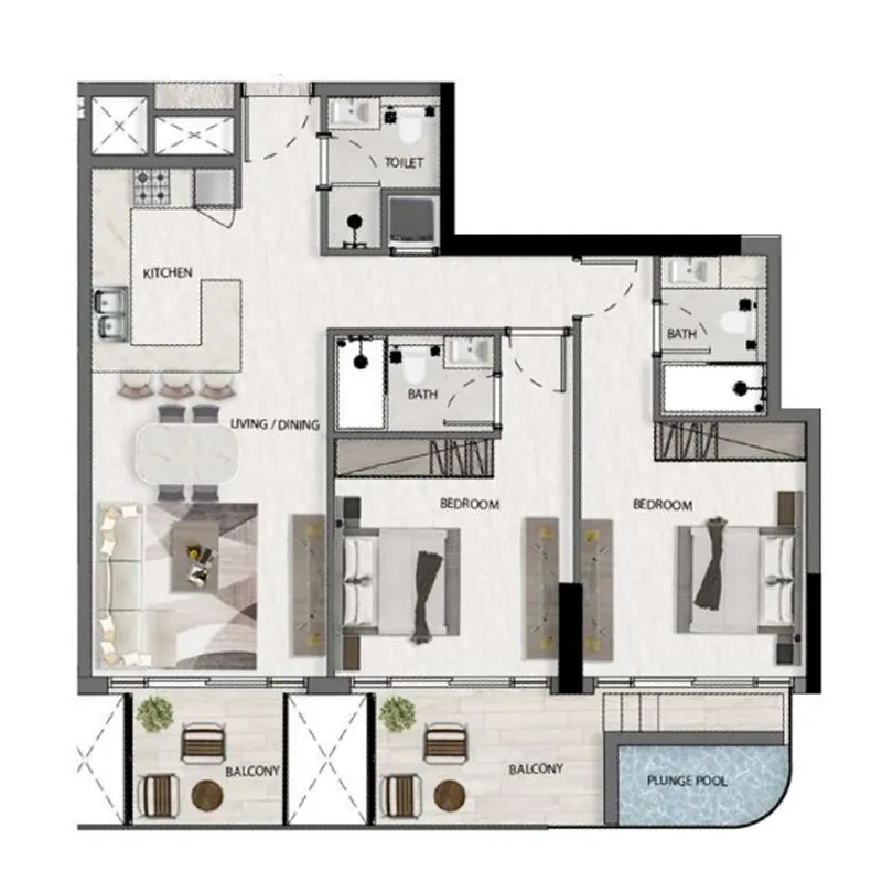 2 BR layout at Avana Residences