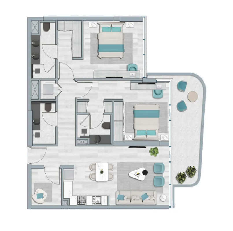 2 BR layout at Flora Bay Residences