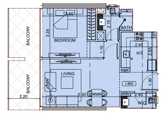 1 BR layout at Binghatti Cullinan