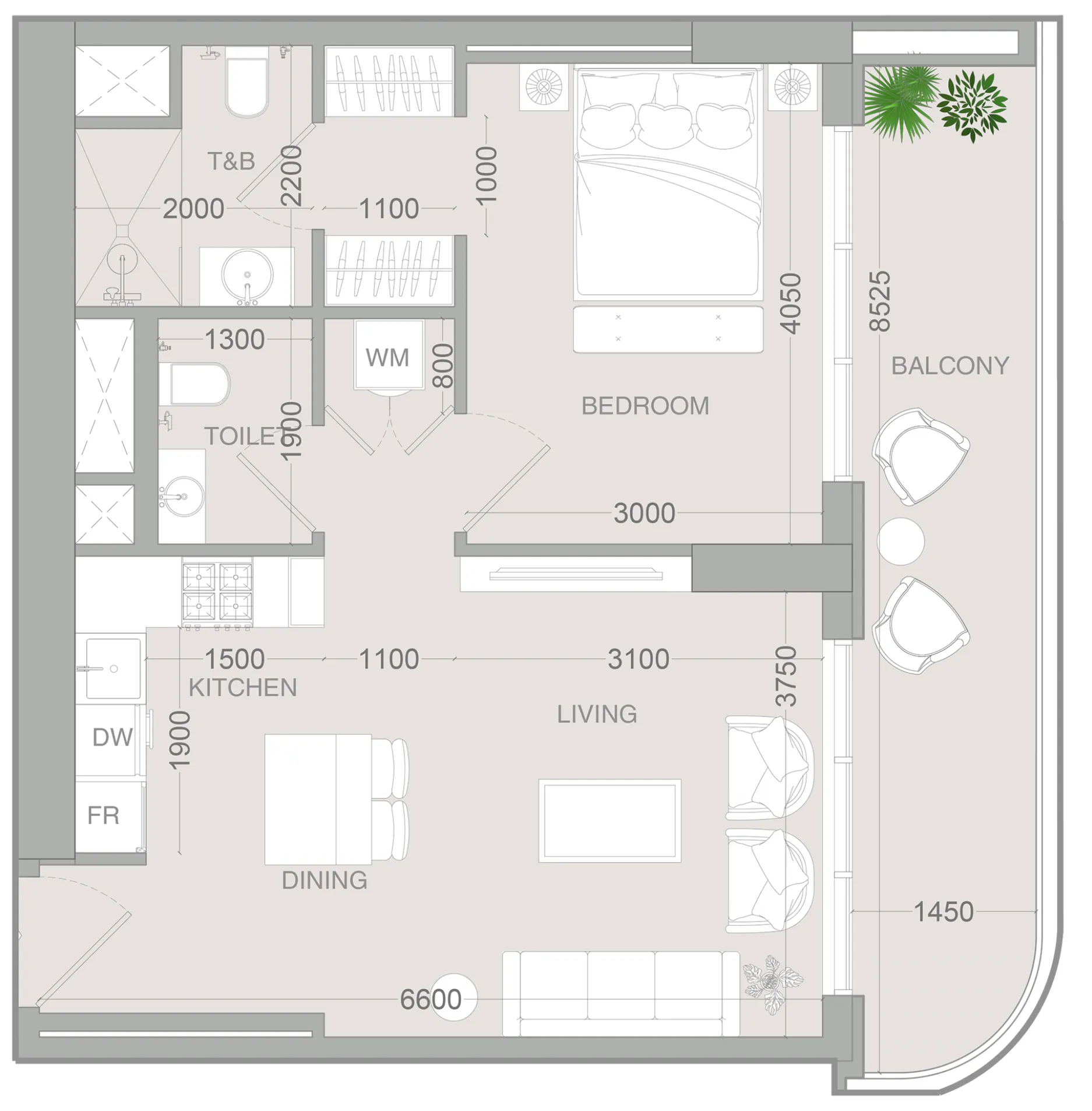 1 BR layout at ALTA V1EW