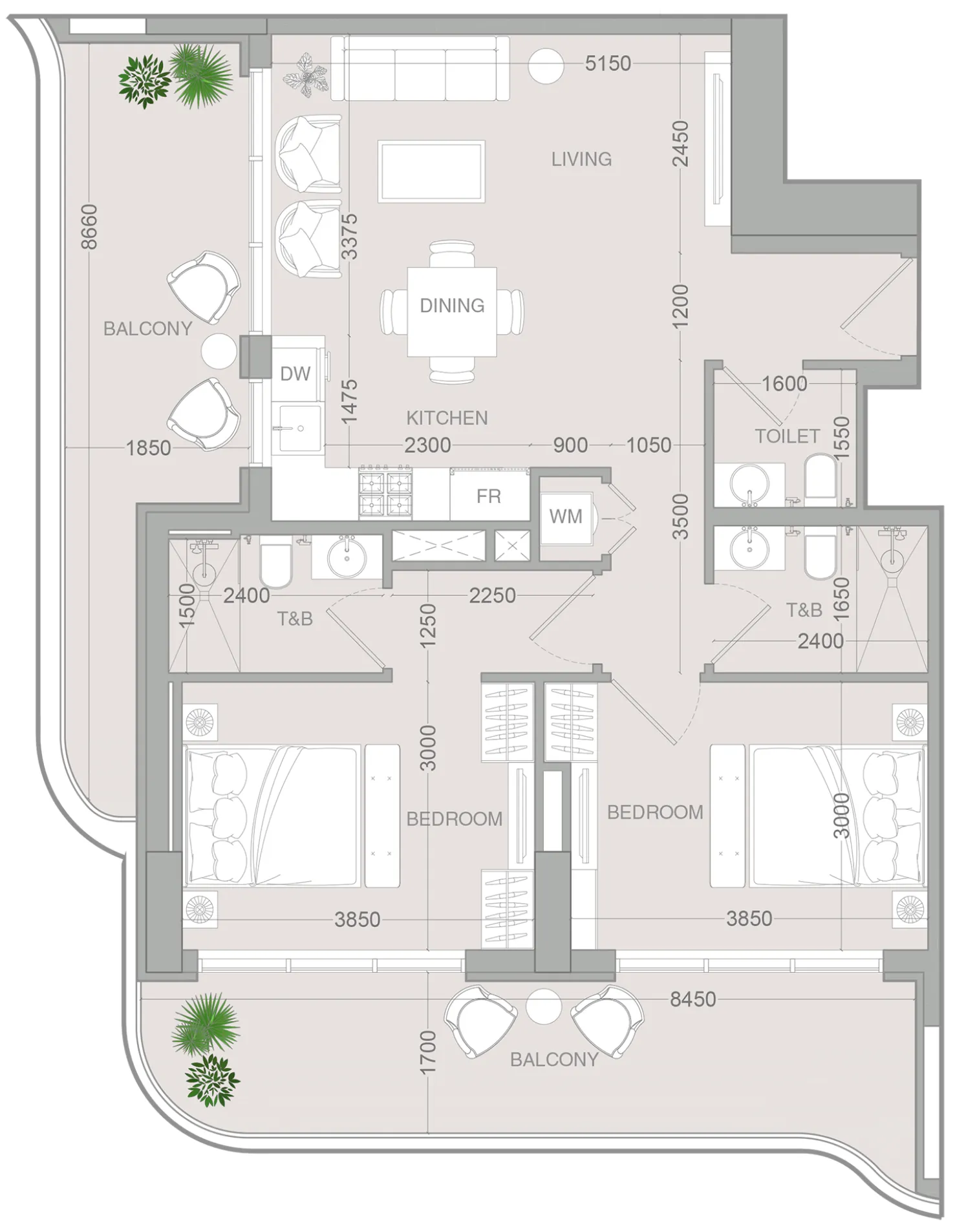 2 BR layout at ALTA V1EW