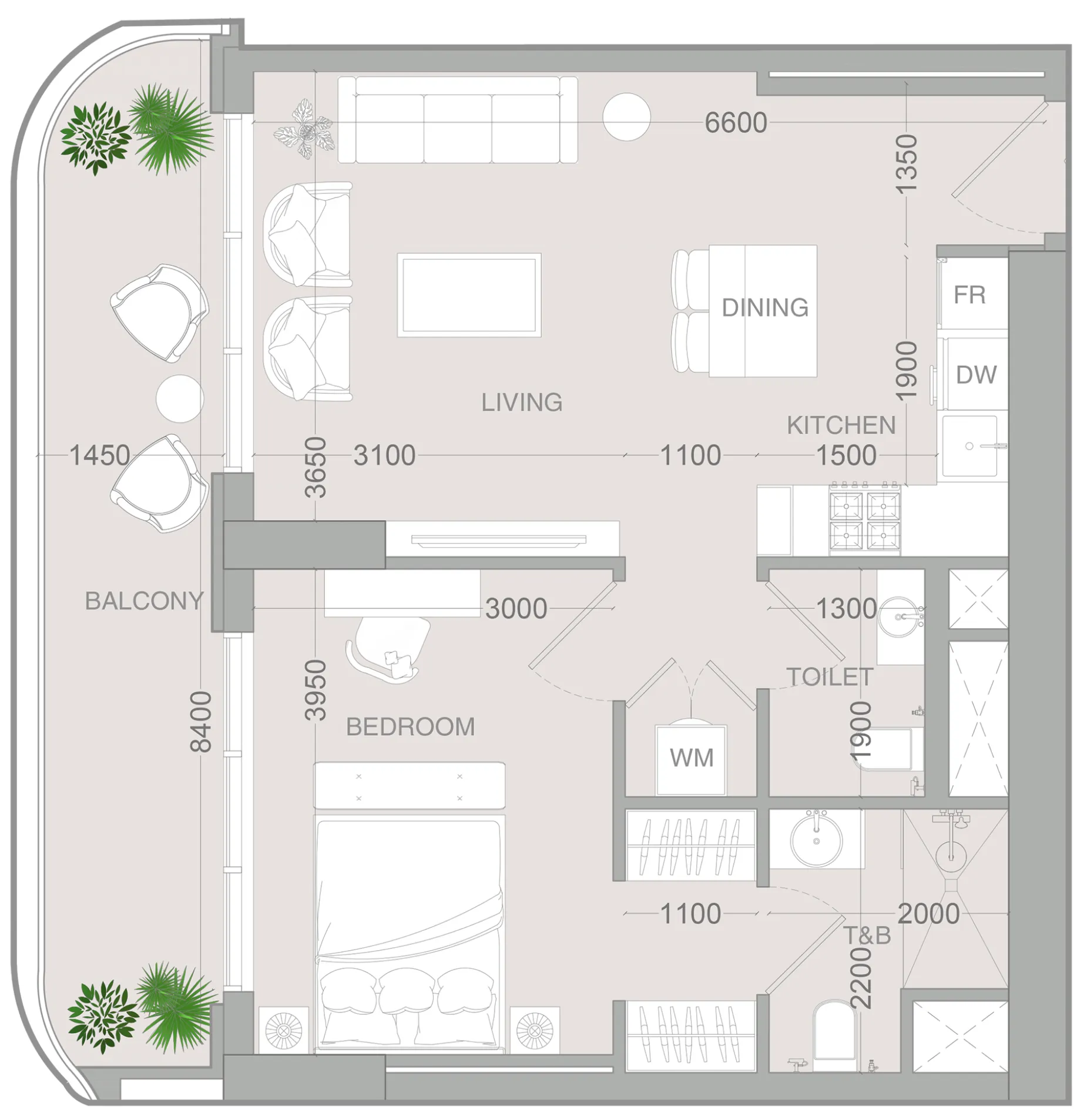 1 BR layout at ALTA V1EW