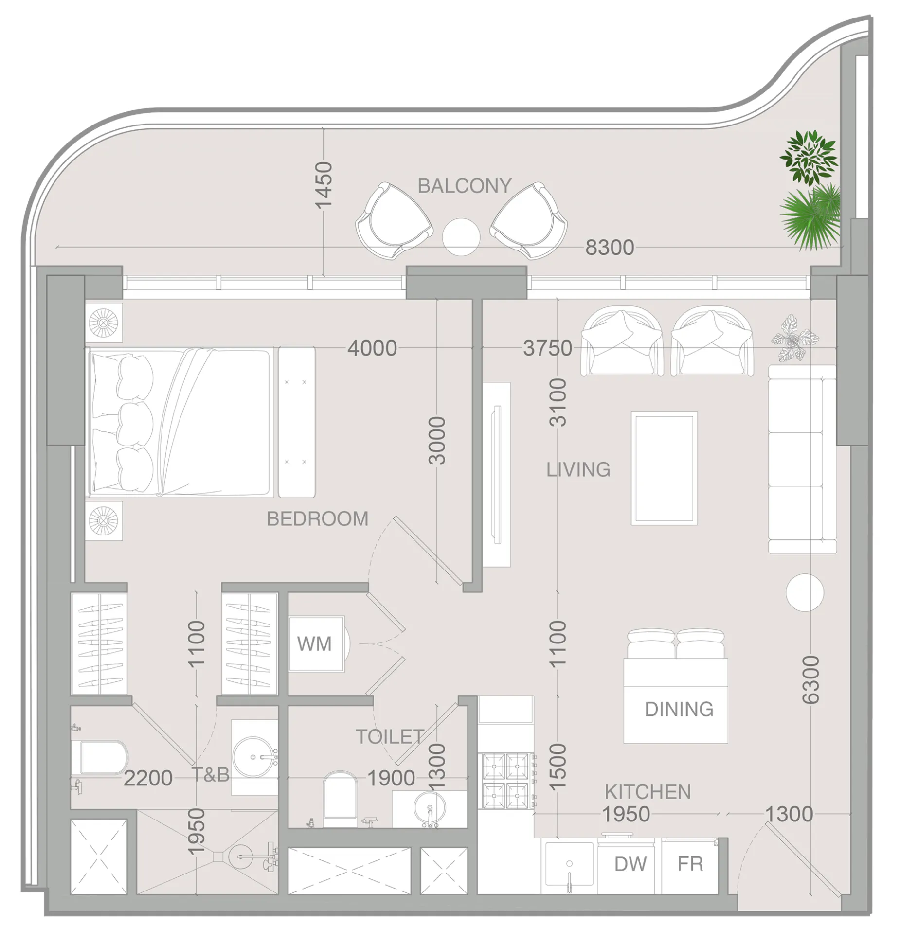 1 BR layout at ALTA V1EW