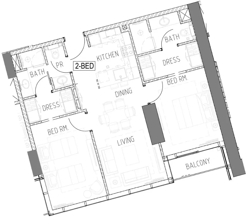 2 BR layout at Damac Bay 2