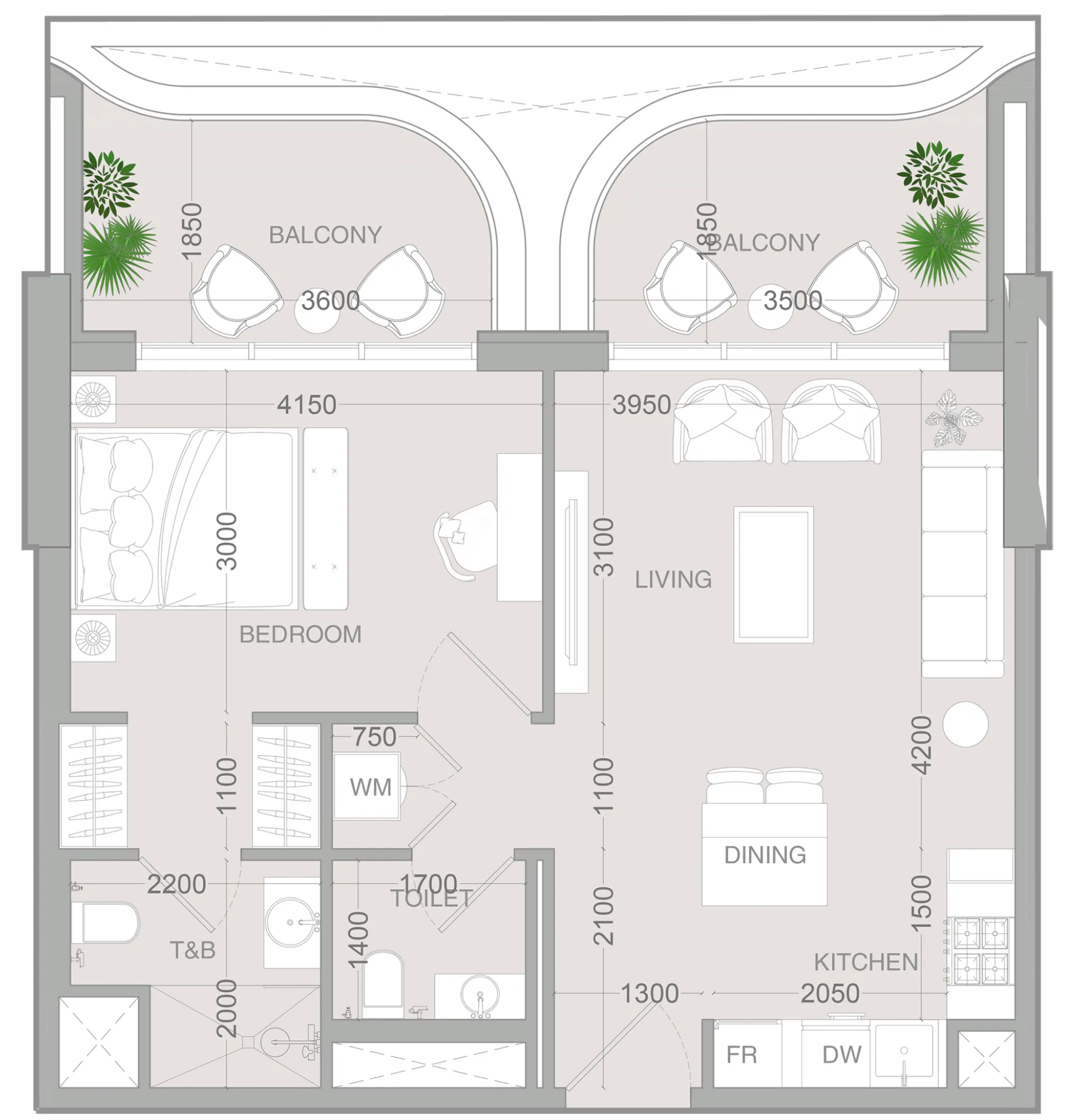 1 BR layout at ALTA V1EW