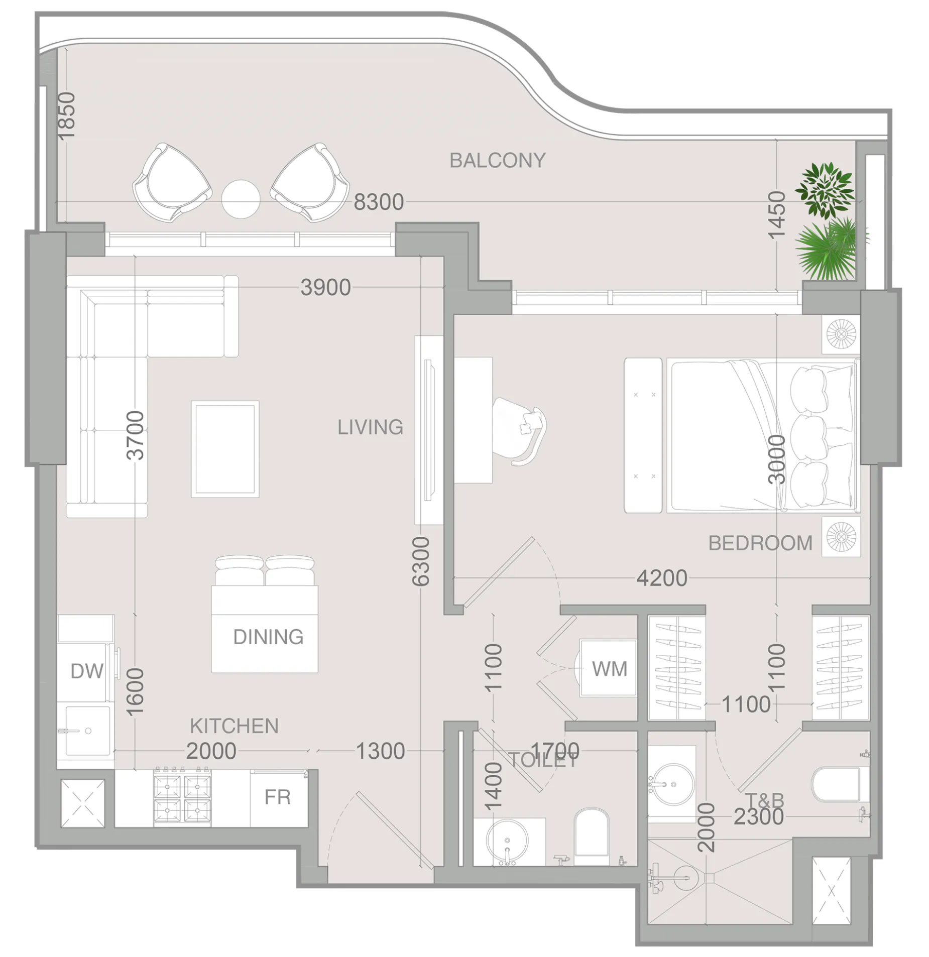 1 BR layout at ALTA V1EW